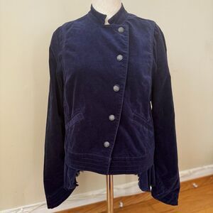 Free People Velvet Military Blazer Jacket Raw Hem Blue S GUC Boho Artsy Indie
